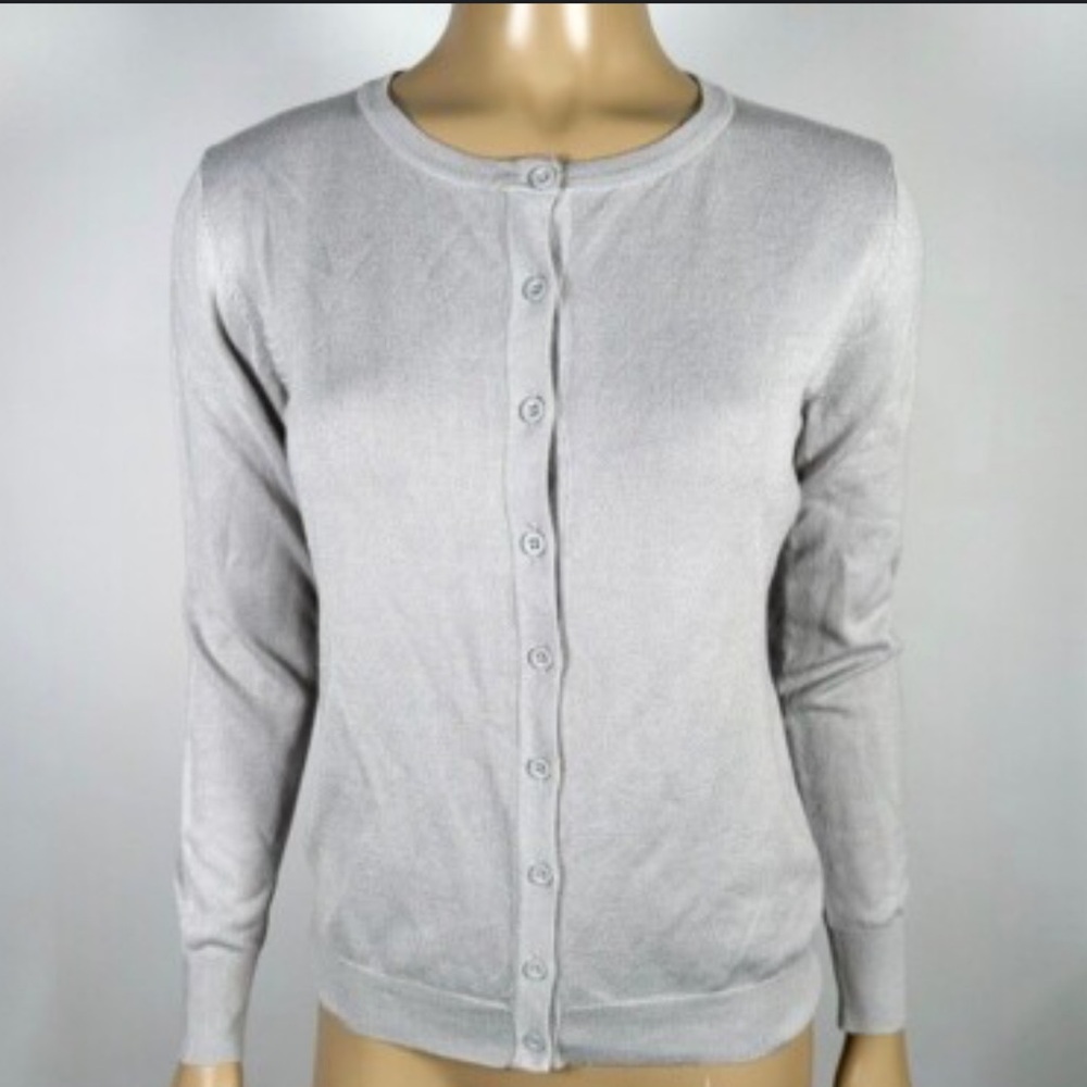 Melrose Chic Pink Button-Up Sweater. Jeweled Buttons. M